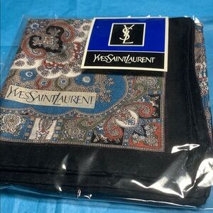 Yves Saint Laurent Blue and Black Patterned Mini Scarf